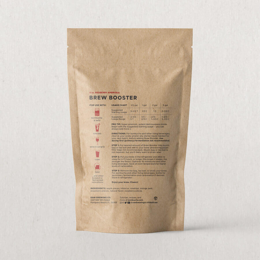 ackage back showing ingredients for the redberry ambrosia brew booster