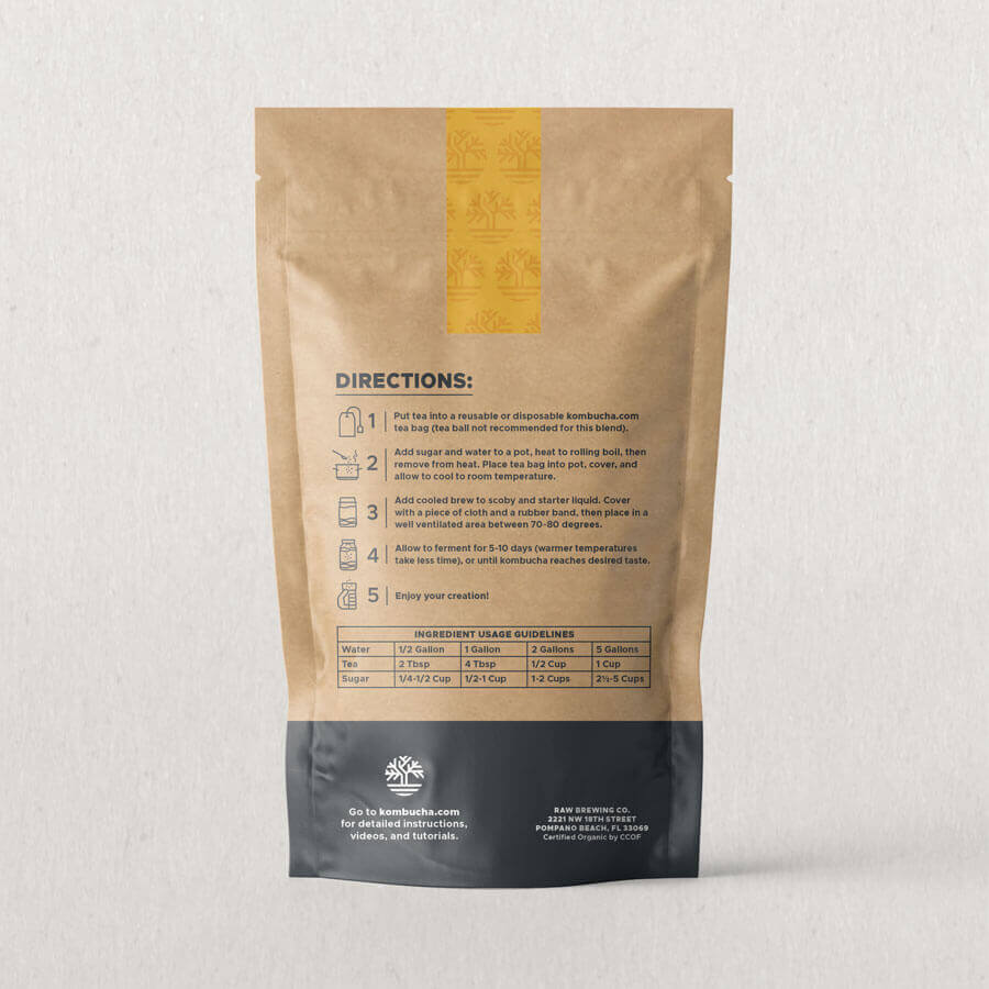 Organic tea blend arranged for making homemade fermented drinks