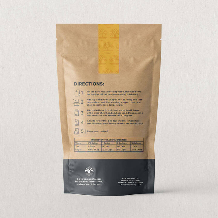 Organic tea blend arranged for making homemade fermented drinks